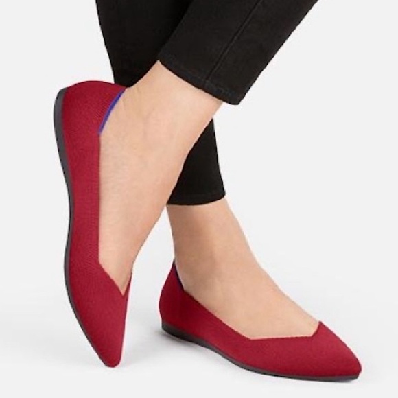 Rothy’s The Point Pointed Toe Knit Flat Red 8 - Picture 1 of 8